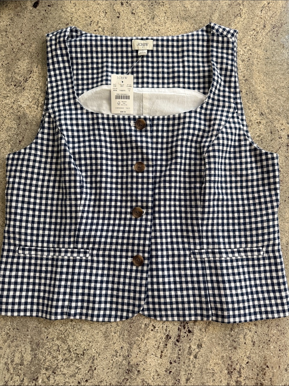 J. Crew Navy & White Gingham Button Top